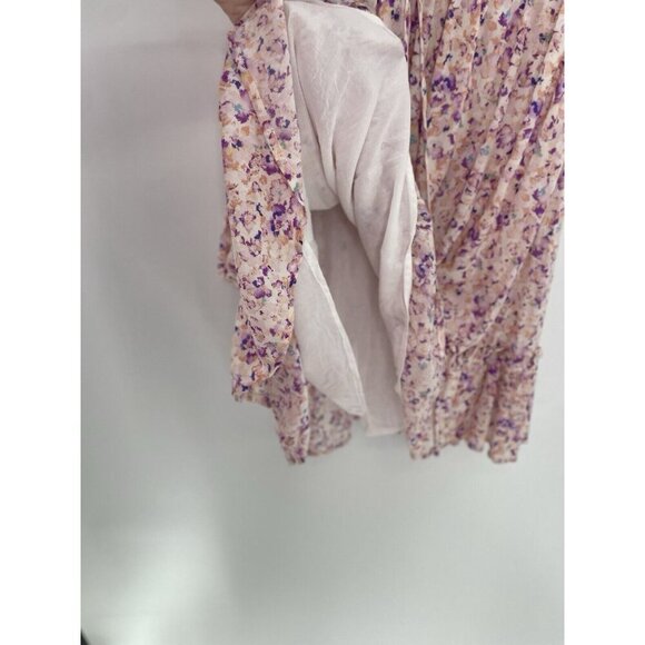 Lush Women’s Floral Faux Wrap Ruffle Flutter Sleeve Dress Sz L Fairycore Cottage - Picture 4 of 11